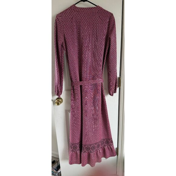 Vtg Pink Black Polka Dot Silver Metallic Maxi Dress with Belt by Lapidus Sweden - Picture 5 of 10